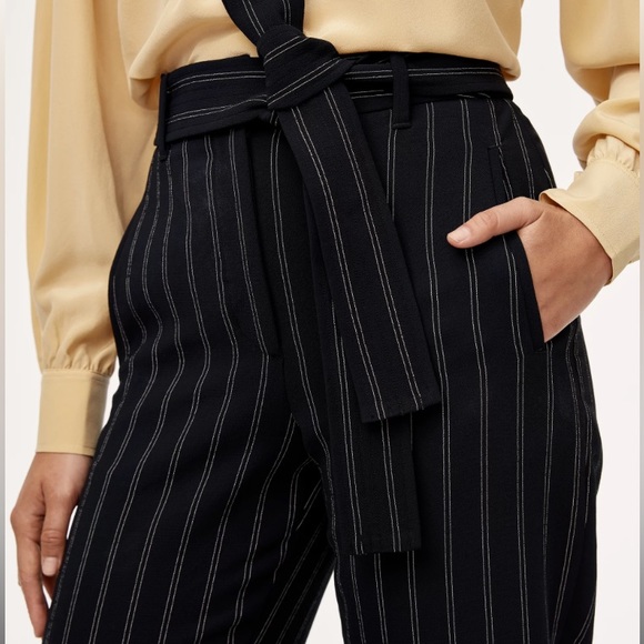 SOLD - Wilfred Aritzia Tie-Front Black Oak Pinstripe Jallade Trouser Pant Size 4 - Picture 3 of 16